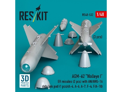 Agm-62 "walleye I" Er Missiles (2 Pcs) With An/Awg-16 Data Link Pod (1 Piece) - 3d Printed - zdjęcie 3