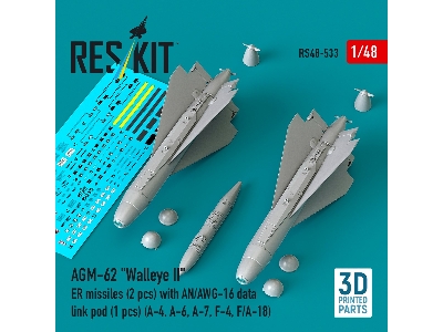 Agm-62 "walleye Ii" Er Missiles (2 Pcs) With An/Awg-16 Data Link Pod (1 Piece) - 3d Printed - zdjęcie 1