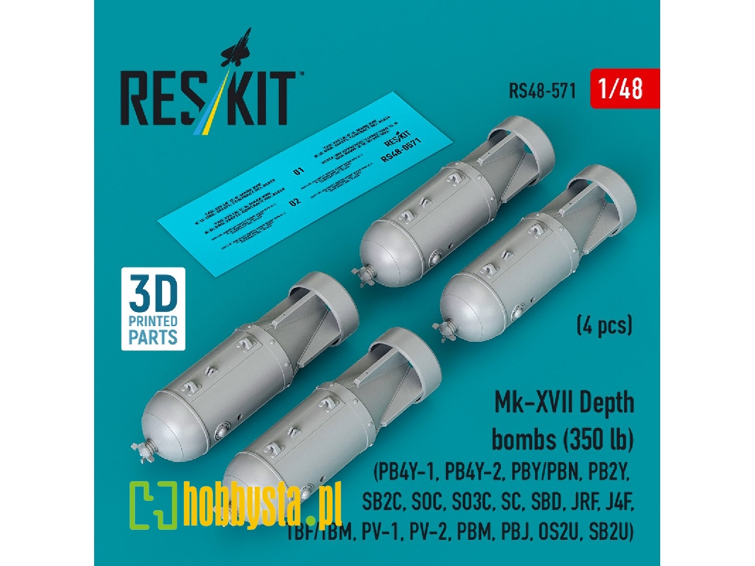 Mk.Xvii Depth Bombs 350 Lb (4 Pcs / 3d Printed) - zdjęcie 1 Mk.Xvii Depth Bombs 350 Lb (4 Pcs / 3d Printed) - zdjęcie 1
