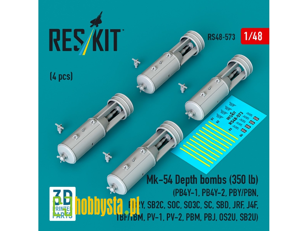 Mk.54 Depth Bombs 350 Lb (4 Pcs / 3d Printed) - zdjęcie 1 Mk.54 Depth Bombs 350 Lb (4 Pcs / 3d Printed) - zdjęcie 1