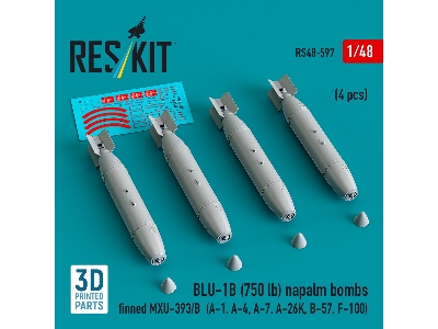 Blu-1b (750 Lb) Napalm Bombs Finned Mxu-393/B (4 Pcs / 3d Printed) - zdjęcie 1