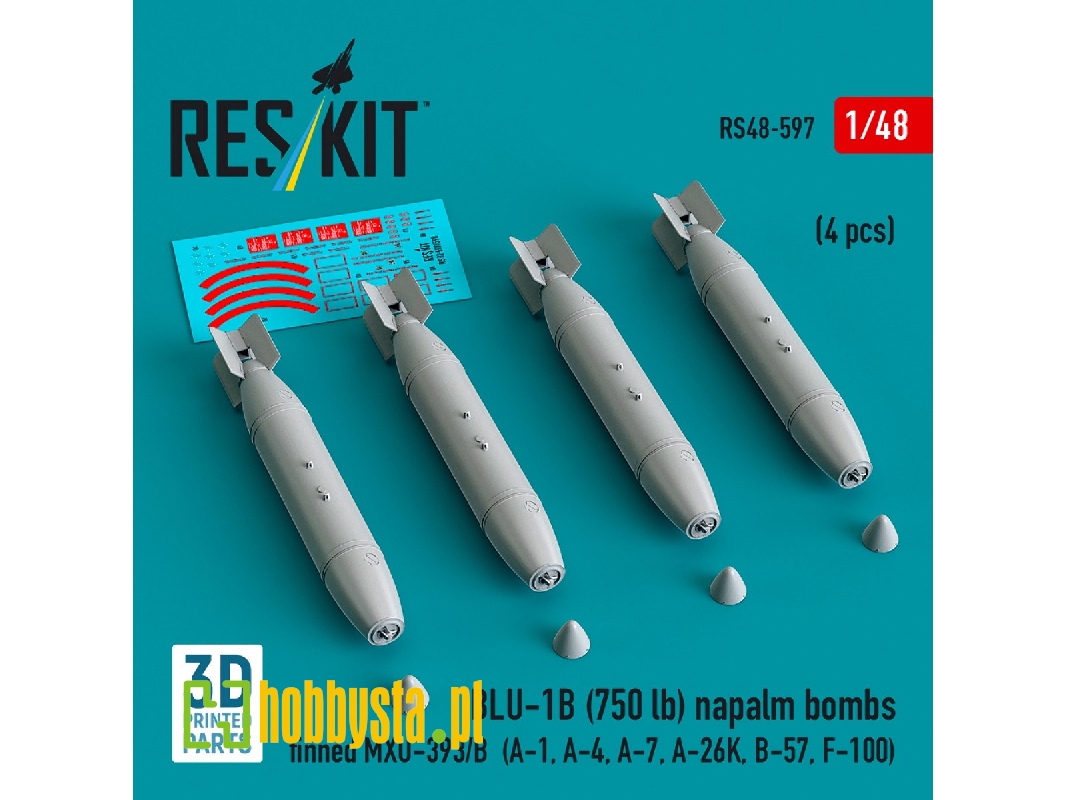 Blu-1b (750 Lb) Napalm Bombs Finned Mxu-393/B (4 Pcs / 3d Printed) - zdjęcie 1