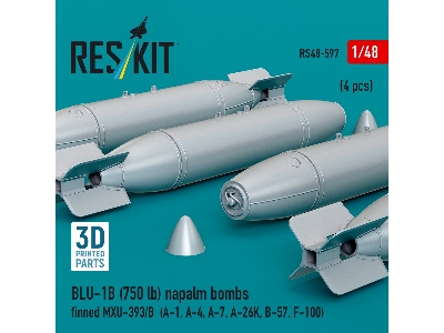 Blu-1b (750 Lb) Napalm Bombs Finned Mxu-393/B (4 Pcs / 3d Printed) - zdjęcie 3