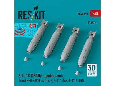 Blu-1b (750 Lb) Napalm Bombs Finned Mxu-469/B (4 Pcs / 3d Printed) - zdjęcie 1