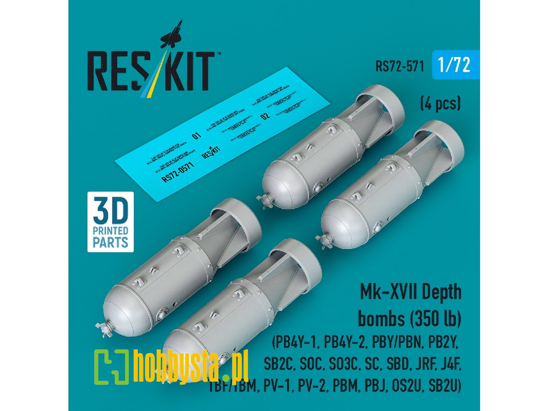 Mk.Xvii Depth Bombs 350 Lb (4 Pcs / 3d Printed) - zdjęcie 1 Mk.Xvii Depth Bombs 350 Lb (4 Pcs / 3d Printed) - zdjęcie 1