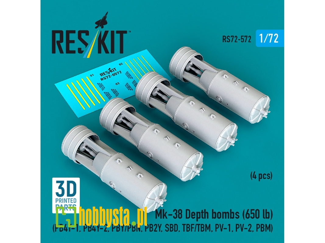 Mk.38 Depth Bombs 650 Lb (4 Pcs / 3d Printed) - zdjęcie 1 Mk.38 Depth Bombs 650 Lb (4 Pcs / 3d Printed) - zdjęcie 1