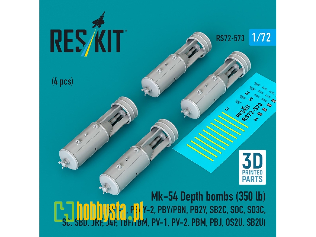 Mk.54 Depth Bombs 350 Lb (4 Pcs / 3d Printed) - zdjęcie 1 Mk.54 Depth Bombs 350 Lb (4 Pcs / 3d Printed) - zdjęcie 1