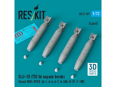 Blu-1b (750 Lb) Napalm Bombs Finned Mxu-393/B (4 Pcs / 3d Printed) - zdjęcie 1