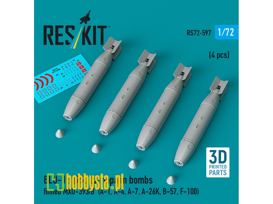 Blu-1b (750 Lb) Napalm Bombs Finned Mxu-393/B (4 Pcs / 3d Printed) - zdjęcie 1