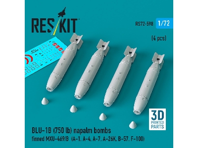 Blu-1b (750 Lb) Napalm Bombs Finned Mxu-469/B (4 Pcs / 3d Printed) - zdjęcie 1