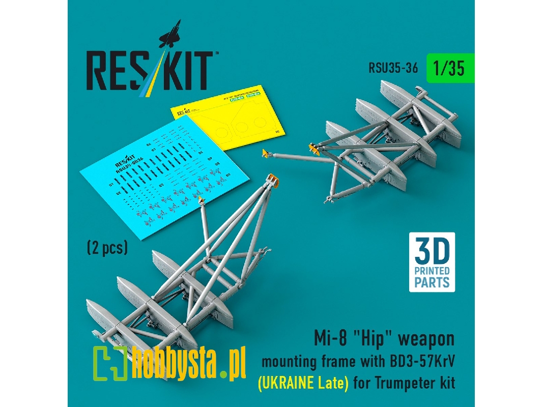 Mil Mi-8 "hip" - 3d-printed Weapon Mounting Frame With Bd3-57krv - Ukraine Late (2 Pcs / For Trumpeter Kits) - zdjęcie 1