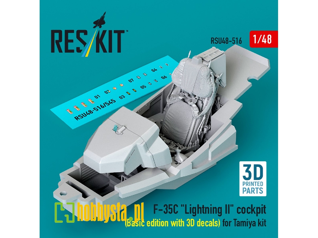 Lockheed Martin F-35 C Lightning Ii - 3d-printed Cockpit Basic Edition With 3d Decals (For Tamiya Kits) - zdjęcie 1