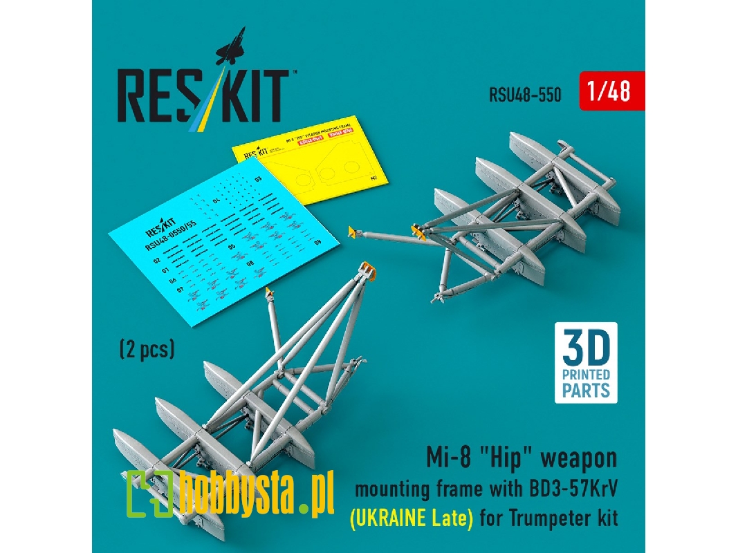 Mil Mi-8 "hip" - 3d-printed Weapon Mounting Frame With Bd3-57krv - Ukraine Late (2 Pcs / For Trumpeter Kits) - zdjęcie 1