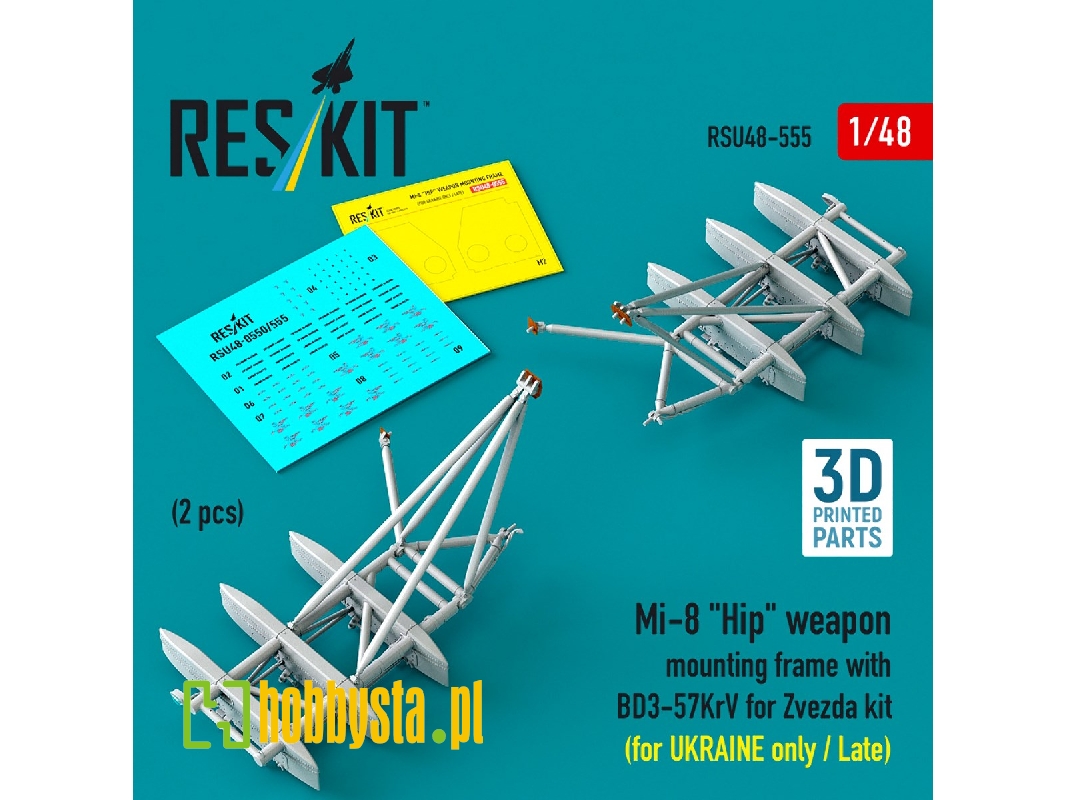 Mil Mi-8 "hip" - 3d-printed Weapon Mounting Frame With Bd3-57krv - Ukraine Late (2 Pcs / For Zvezda Kits) - zdjęcie 1