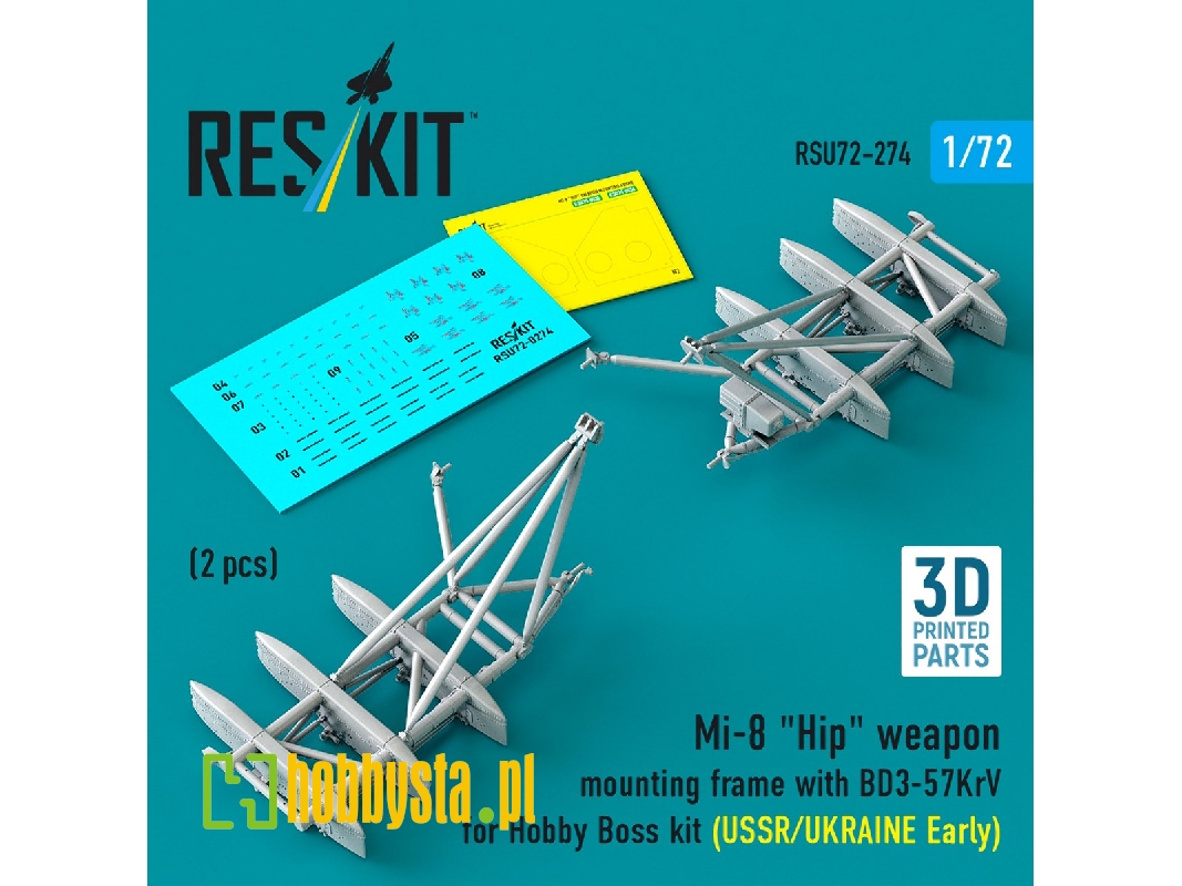 Mil Mi-8 "hip" - 3d-printed Weapon Mounting Frame With Bd3-57krv - Ussr / Ukraine Early (2 Pcs / For Trumpeter Kits) - zdjęcie 