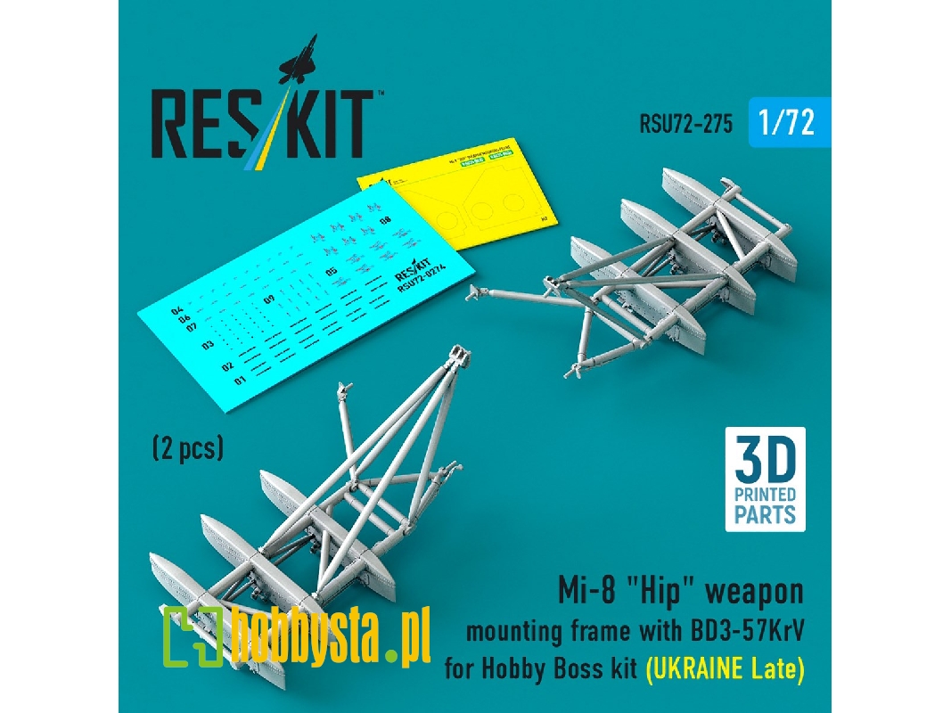 Mil Mi-8 "hip" - 3d-printed Weapon Mounting Frame With Bd3-57krv - Ukraine Late (2 Pcs / For Trumpeter Kits) - zdjęcie 1