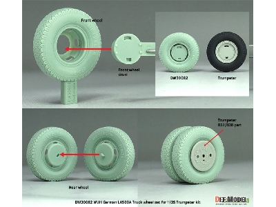 German Wwii Mercedes L4500 A - Truck Wheel Set (For Trumpeter Kits) - zdjęcie 9