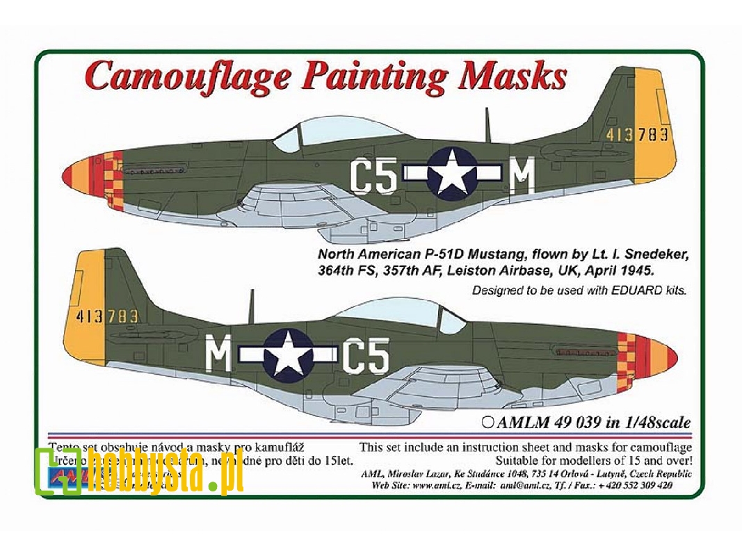 North American P-51 D-5 Mustang - Camouflage Pattern Paint Masks (Designed To Be Used With Eduard Kits) - zdjęcie 1