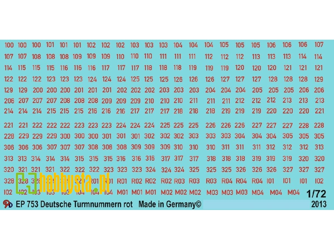 German Turret Numbers Red With White Outline - zdjęcie 1