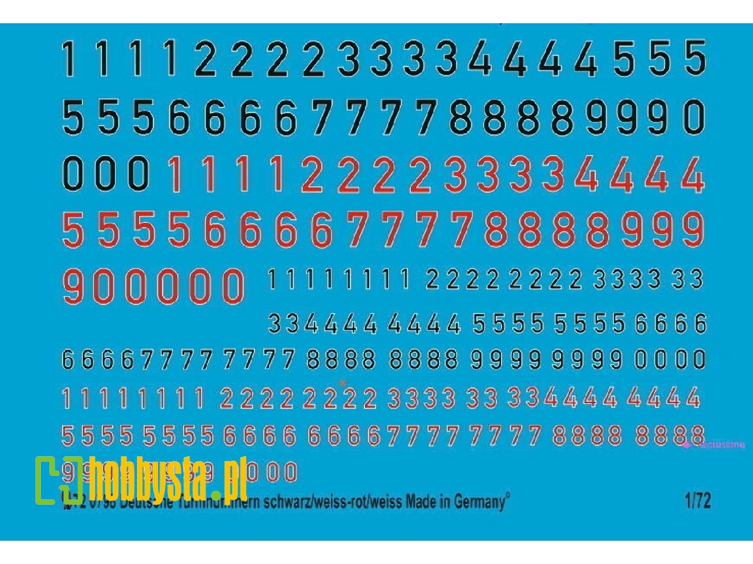 German Turret Numbers Black/White Outline And Red With White Outline - zdjęcie 1