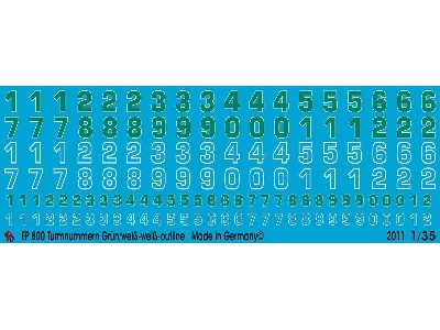 German Turret Numbers White Outline And Green With White Outline - zdjęcie 1