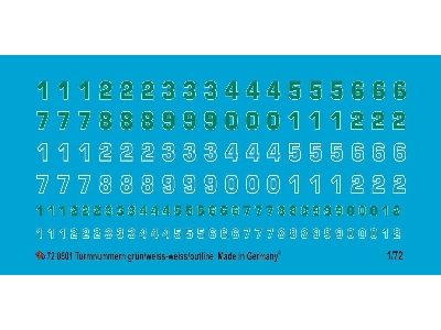 German Turret Numbers White Outline And Green With White Outline - zdjęcie 1