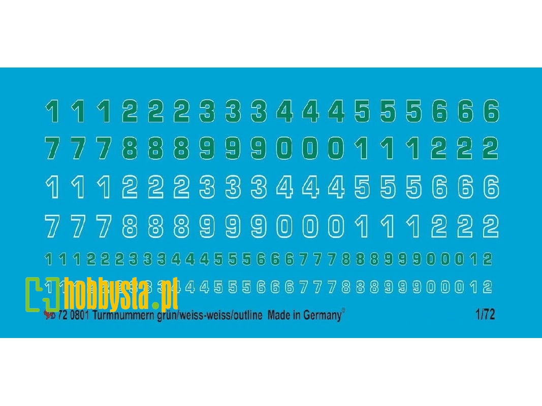 German Turret Numbers White Outline And Green With White Outline - zdjęcie 1
