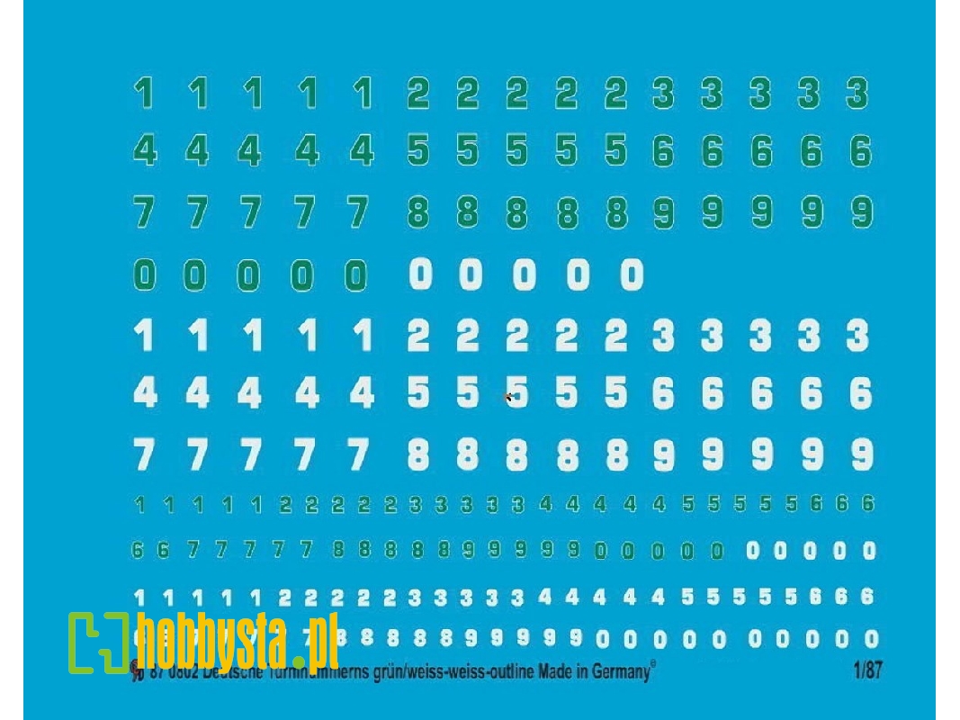 German Turret Numbers White Outline And Green With White Outline - zdjęcie 1
