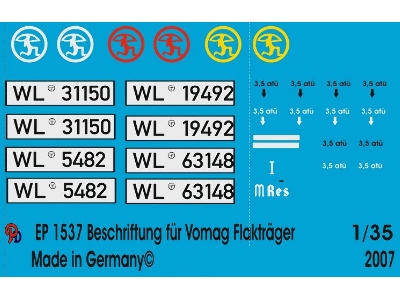 Markings For Vomag 8,8 Cm Gun Carrier Flak Reg. 42 - zdjęcie 1