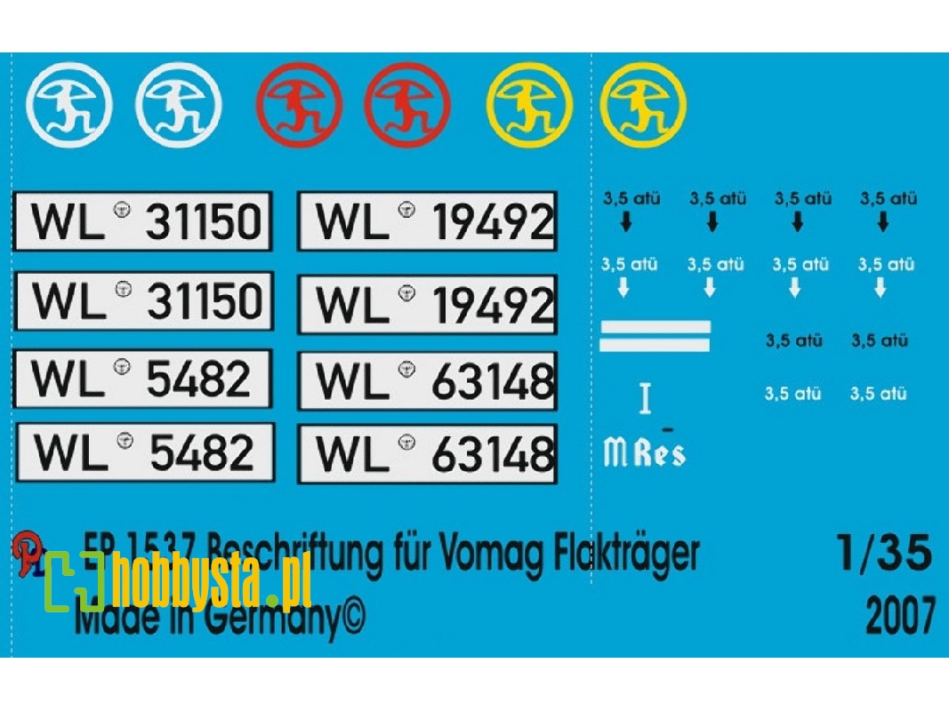 Markings For Vomag 8,8 Cm Gun Carrier Flak Reg. 42 - zdjęcie 1