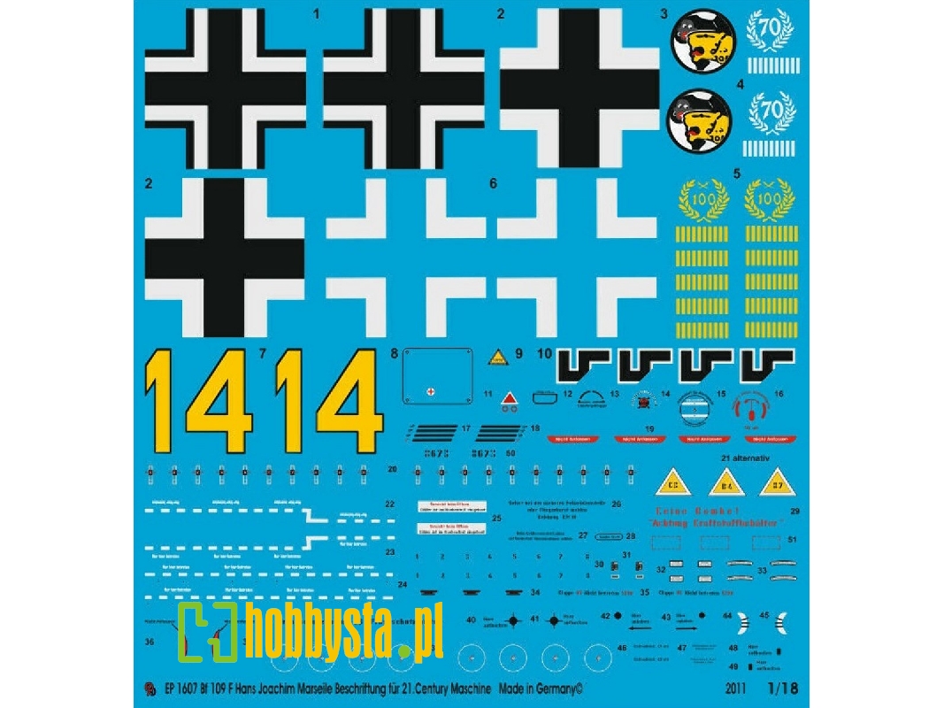 Markings For Bf 109 F Hans Joachim Marseille For Xxi. Century Planes - zdjęcie 1