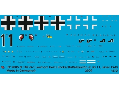 Bf 109 G-1 Leutnant Heinz Knoke Staffelkap. 5/Jg11 Jever 1943 - zdjęcie 1
