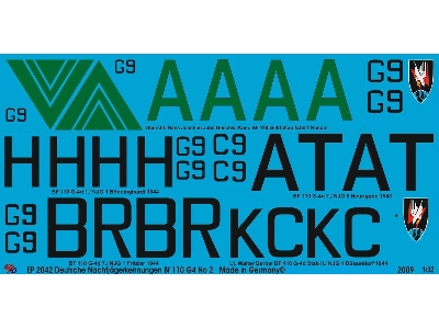 6 Markings For Bf 110 G4 Night Fighter No. 1 - zdjęcie 1