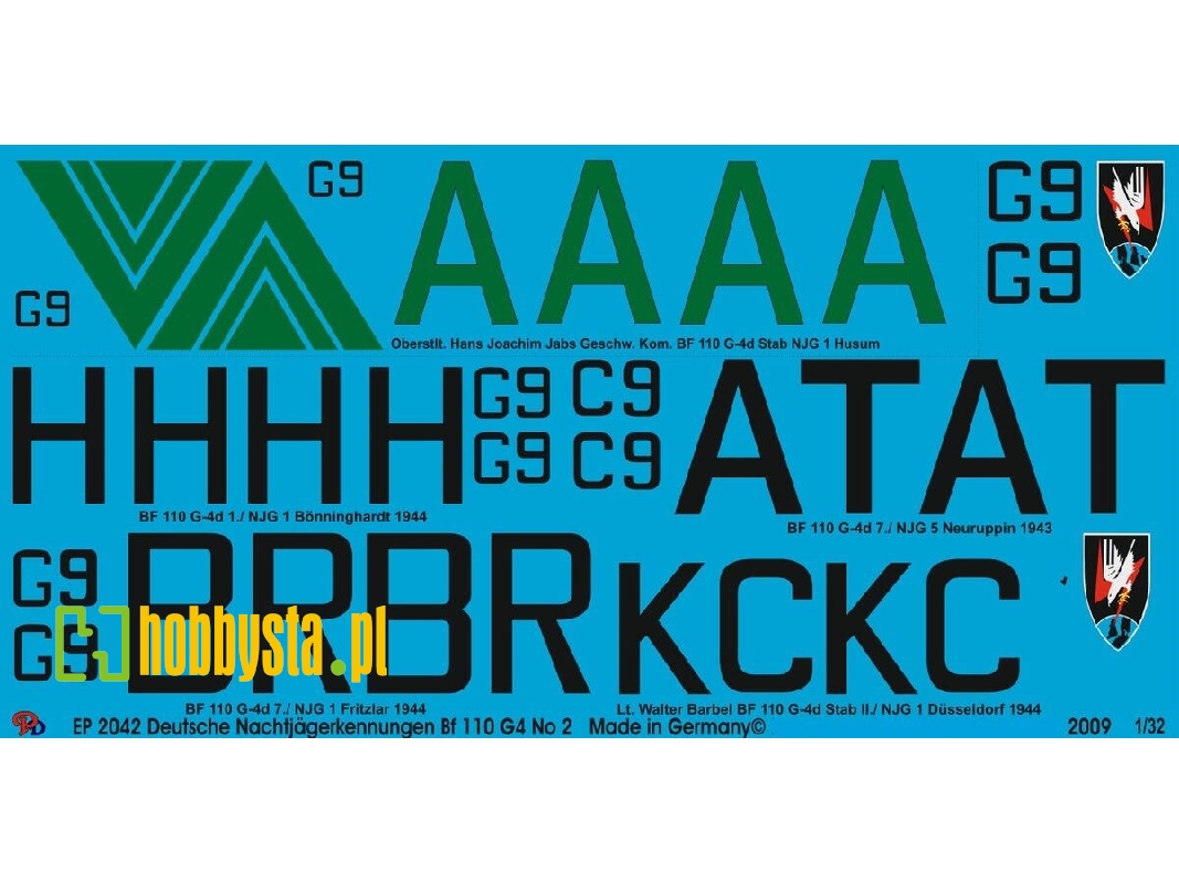 6 Markings For Bf 110 G4 Night Fighter No. 1 - zdjęcie 1
