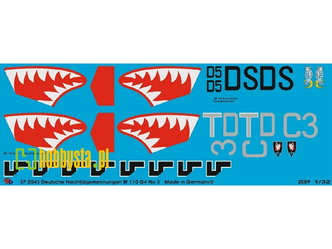 2 Markings For Bf 110 G 4 Night Fighter With Shark Mouth - zdjęcie 1