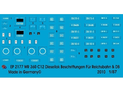 Wr 360 Diesellok C 12 Markings For Reichsbahn And Db - zdjęcie 1