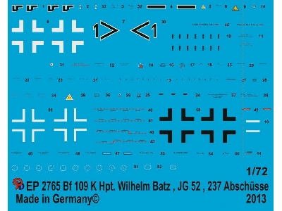 Bf 109 K Hpt. Wilhelm Batz Group Commander Jg 52 237 Kills - zdjęcie 1