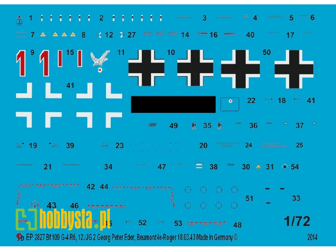 Markings For Bf 109 G-4/R6 Of Hans Peter Eder - zdjęcie 1