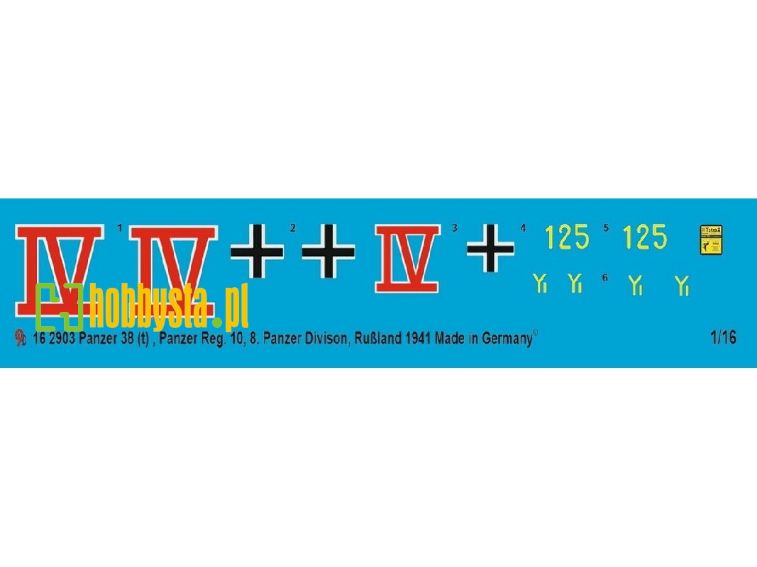 Markings For Panzer 38 (T), 10. Tank Regt., 8. Tank Div., Russia 1941 - zdjęcie 1