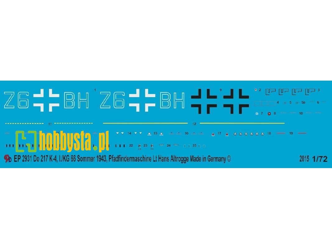 Markings For Do 217 K-1, I./Kg 66, Summer 1943, Pathfinder Machine Lt. Hans Altrogge - zdjęcie 1
