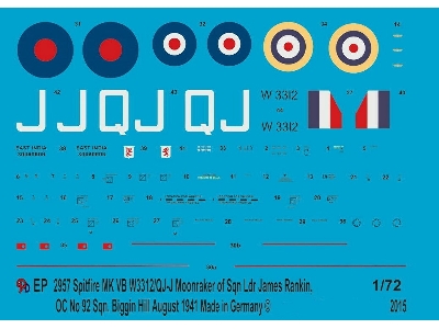 Spitfire Mk Vb W 3312/Qj-j Moonraker Of Sqn Ldr. James Rankin, Oc No. 92 Sqn - zdjęcie 1