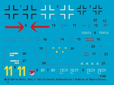 He 162 A-2 "yellow 11" Oblt. Emil Demuth, Staffelkapitän Of The 3. Staffel Of The Jg 1 - zdjęcie 1