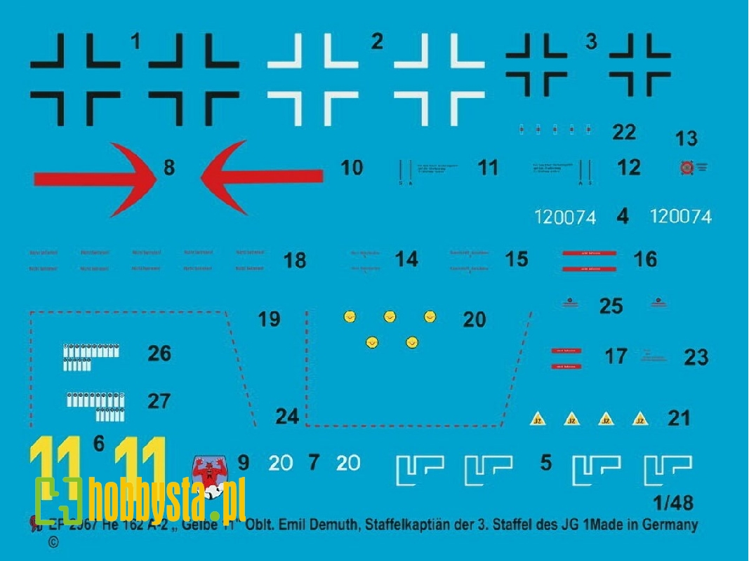 He 162 A-2 "yellow 11" Oblt. Emil Demuth, Staffelkapitän Of The 3. Staffel Of The Jg 1 - zdjęcie 1
