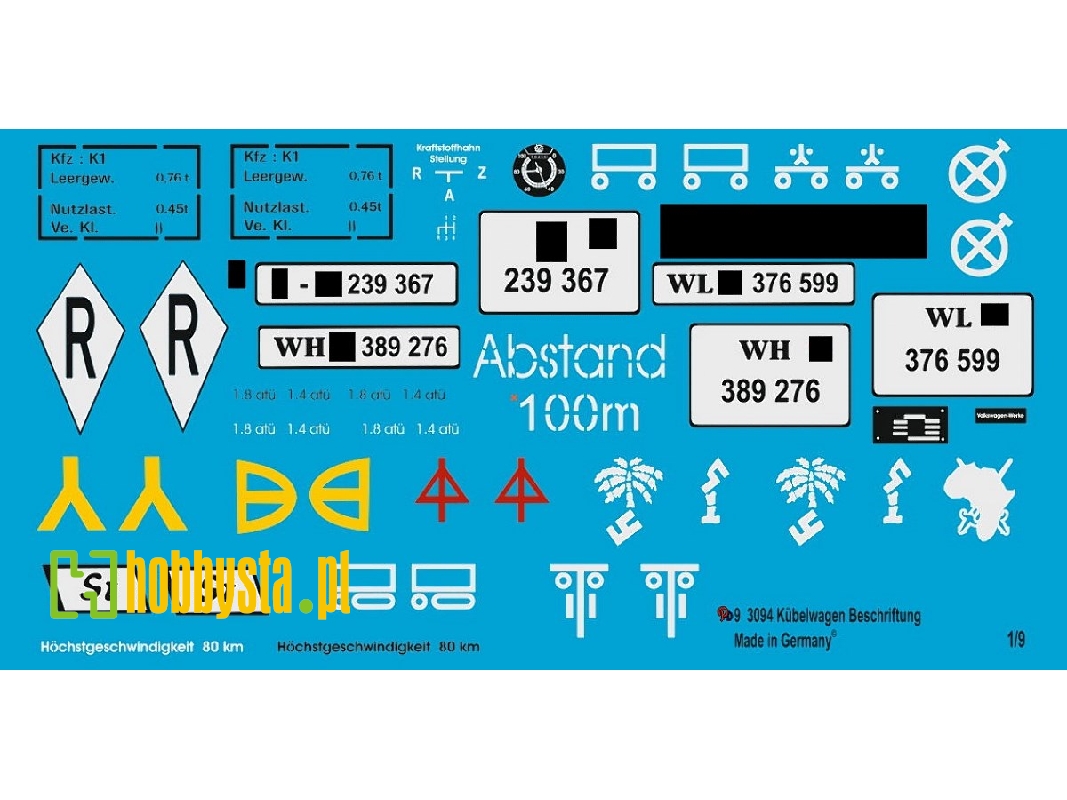 Markings For The KĂĽbelwagen Old Esci Or Revell Model - zdjÄ™cie 1