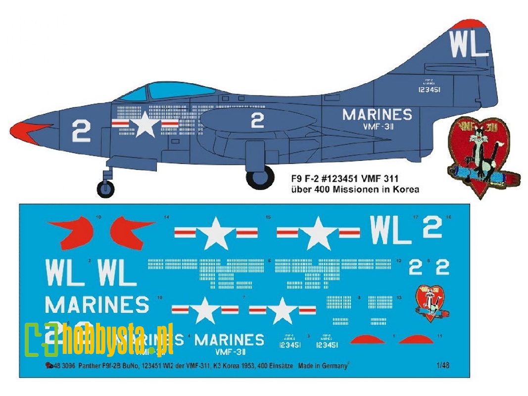 Panther F9f-2b Bu No. 123451 Wl 2 Of The Vmf-311, K-3 Korea 1953, 400 Missions - zdjęcie 1