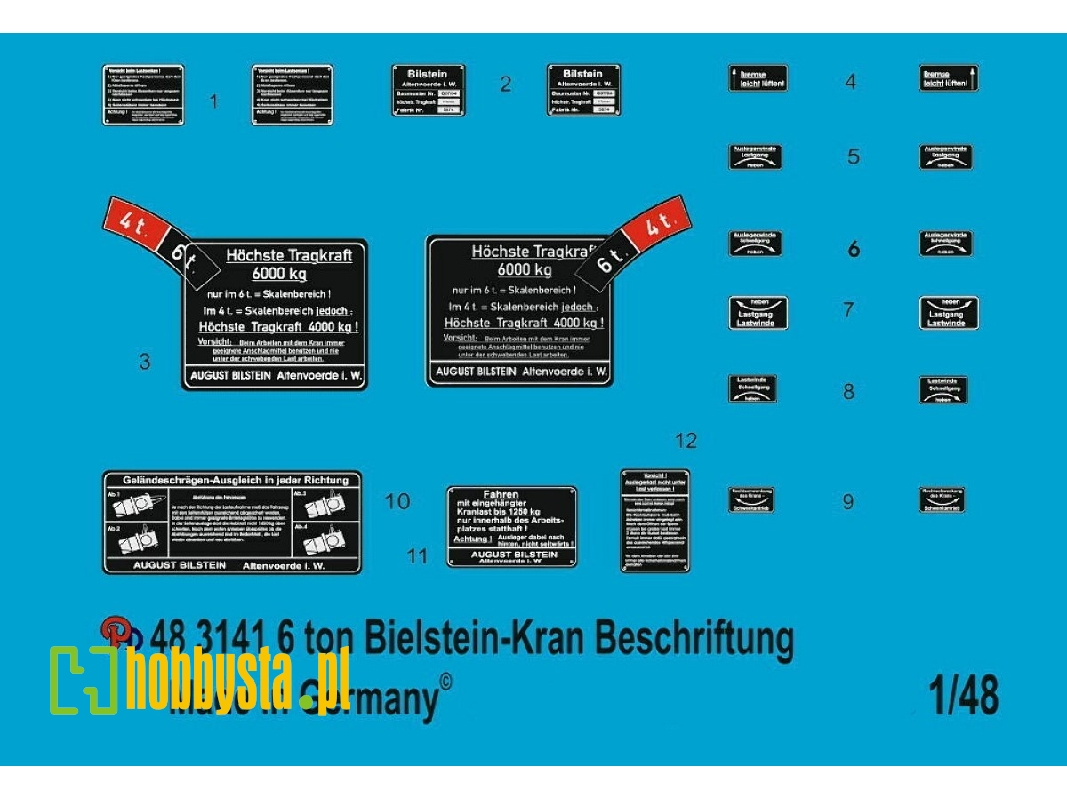 Labeling For 6 Ton Bilstein Kran Type G 07.04 - zdjęcie 1