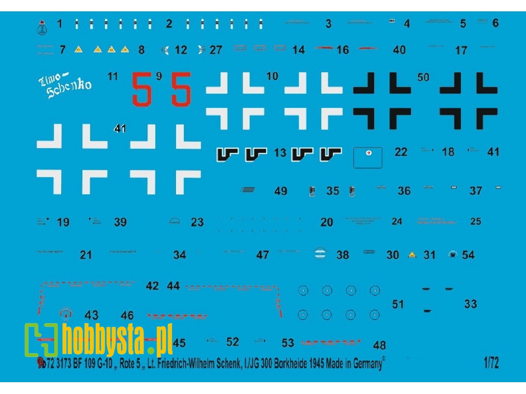 Bf 109 G-10 "red 5" Lt. Friedrich Wilhelm Schenck, I./Jg 300 Borkheide 1945 - zdjęcie 1