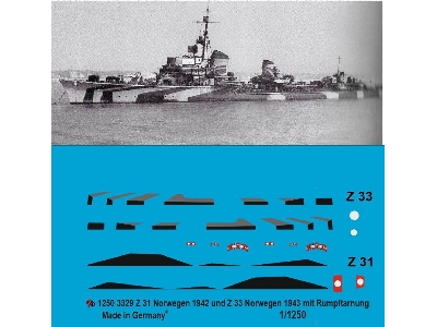 German Destroyers Dkm Z31 And Z33 Norway 1943 With Body Camouflage - zdjęcie 1