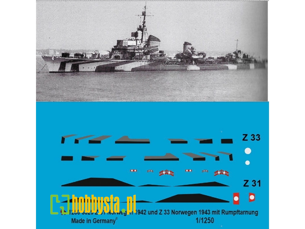 German Destroyers Dkm Z31 And Z33 Norway 1943 With Body Camouflage - zdjęcie 1