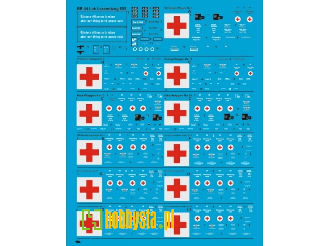 Hospital Train 655 Locomotive, Service Car And Part 1 For The Wounded, A Total Of 11 Cars, White Print - zdjęcie 1